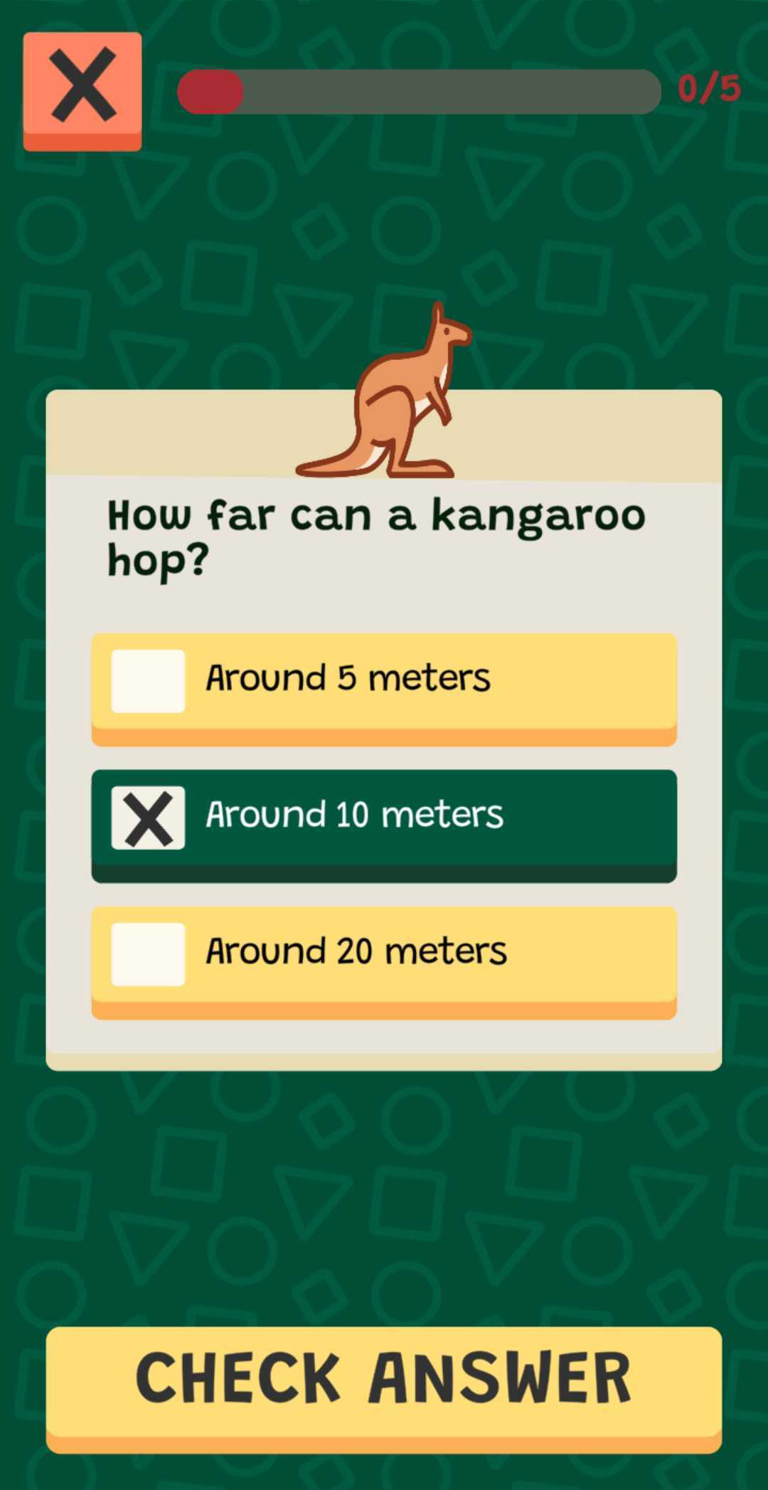 Screenshot of the Koalar App's quiz section.